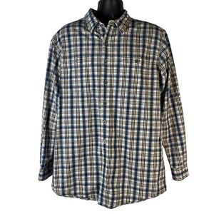 L. L. Bean Mens Button Up Shirt Blue Plaid L Tall Classic‎ Collared Long Sleeve